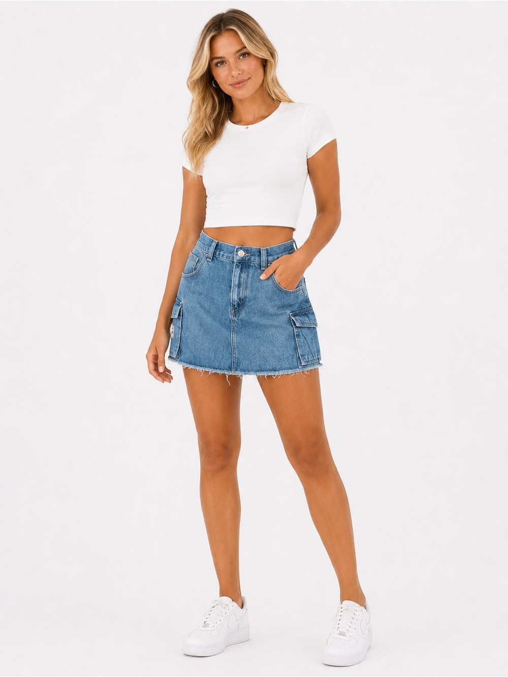 Pull&Bear Cargo Classic Blue Denim Skirt
